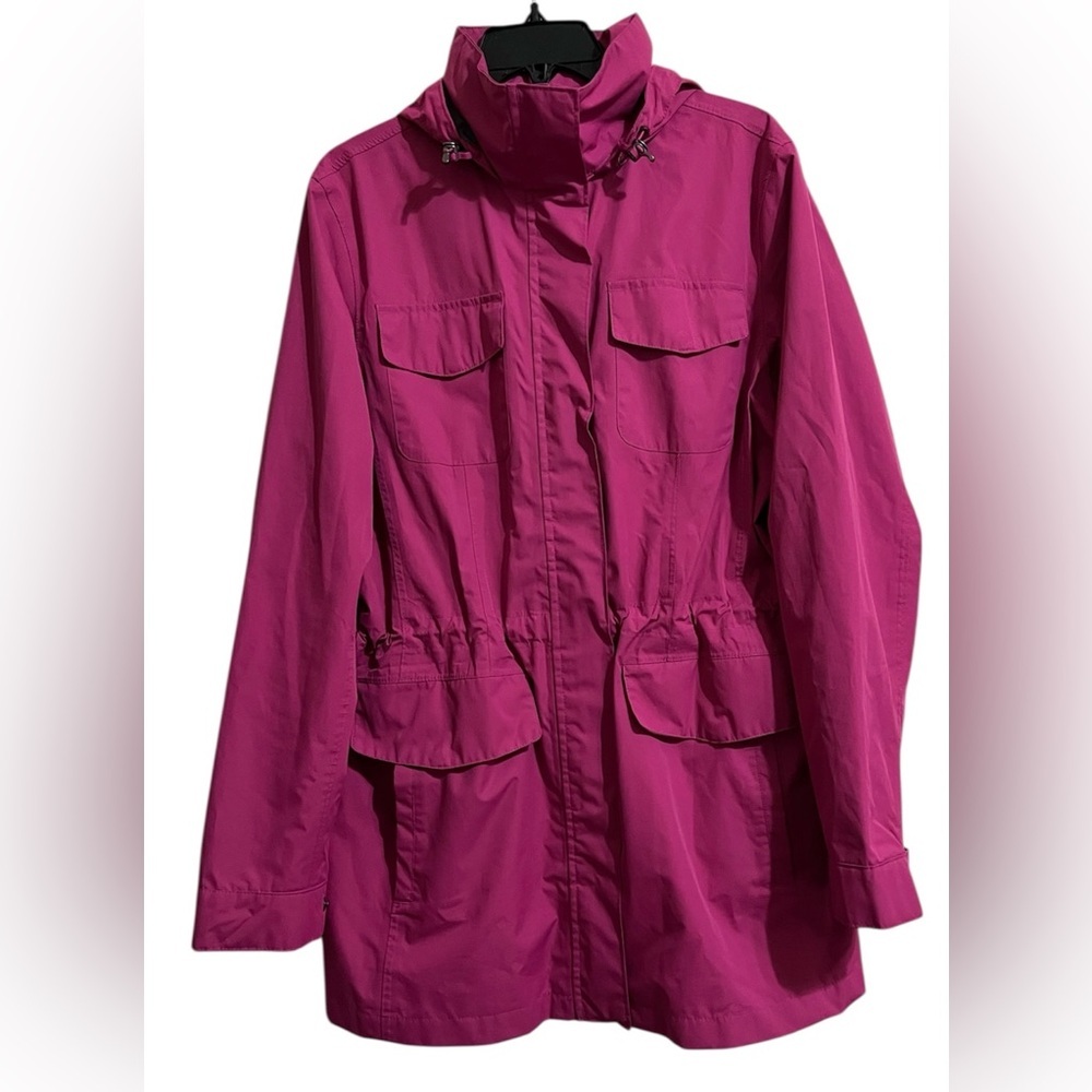 Lands' End Women's Magenta Lightweight Hooded Rain Jacket Water Resistant Large